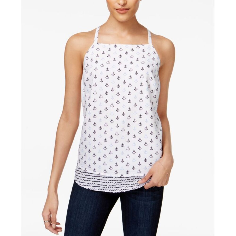 Maison Jules Anchor Print Layered Hem Top